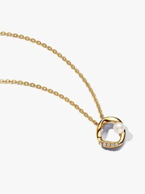 Pandora Organically Shaped Pavé Circle Cultured Pearl  Necklace